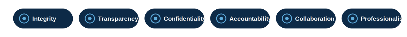 Professional standards: integrity, transparency, confidentiality, accountability, collaboration, professionalism
